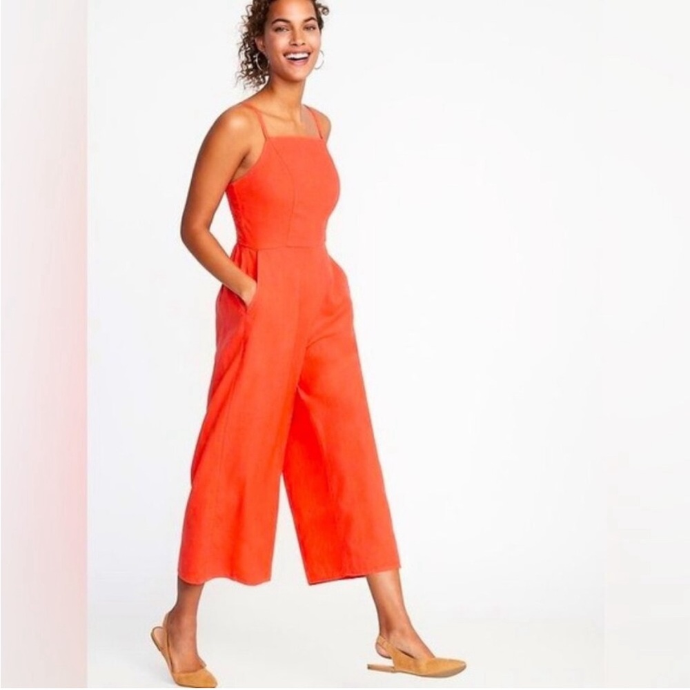Red Old Navy Linen smocked Jumpsuit size M